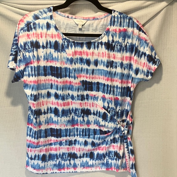 Coral Bay Tops - Coral Bay Blue and Pink Tie-Dye Short Sleeve Top